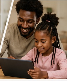 A parent encouraging a child during a learning activity