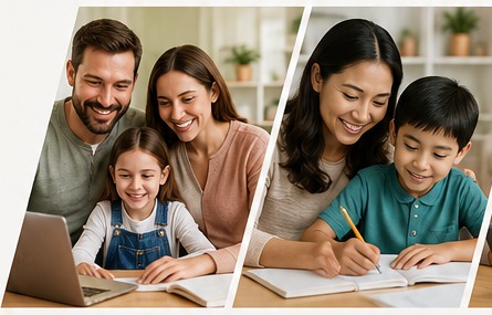 Diverse family learning together